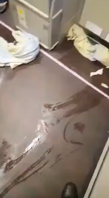 Floor appears to be sodden with water from overflowing toilet
