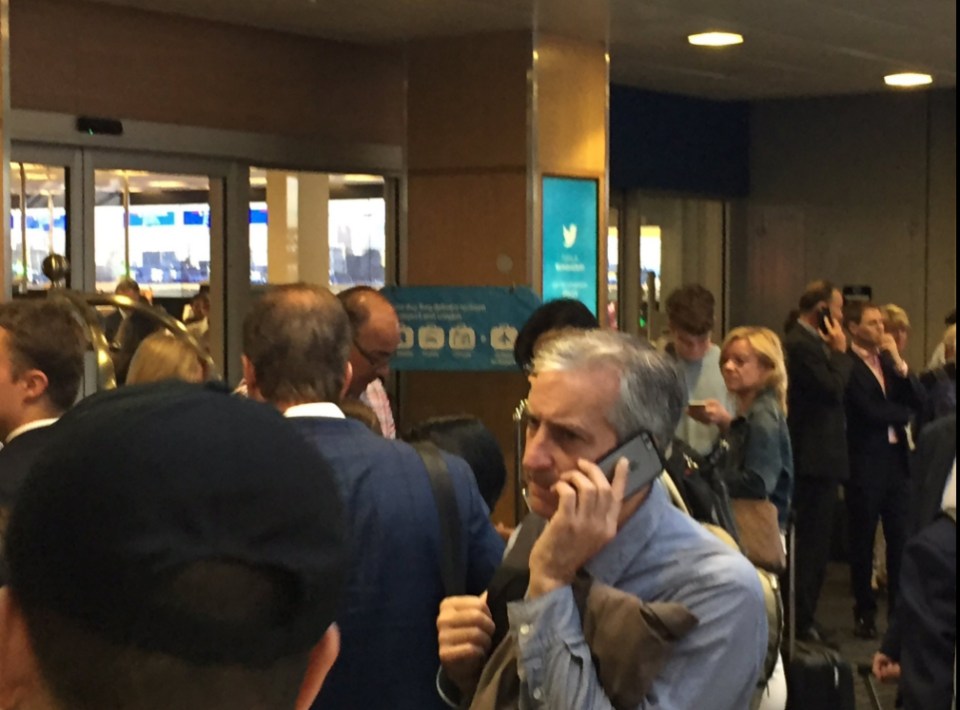 Pictures from inside the airport show queues of frustrated passengers