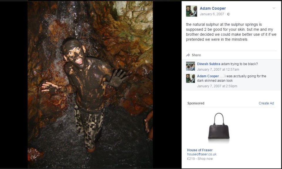 Oxford University student Adam Elliott-Cooper, 29, daubed himself with mud and posted it on Facebook