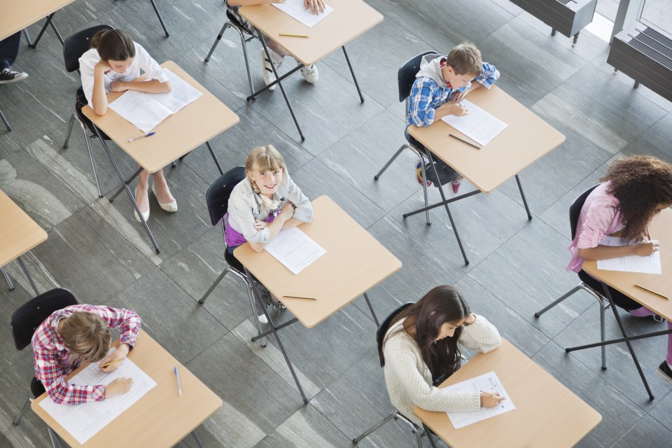 Students taking a test in classroom