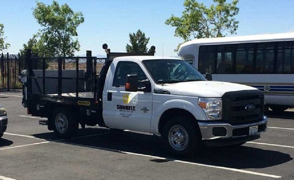 After escaping the station, Perez stole a truck parked outside (pictured)