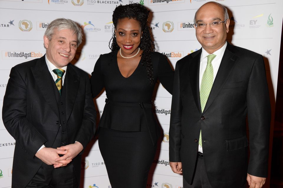 Beaming... Bercow and Vaz flank campaigner Akosua Essien at a House of Commons function
