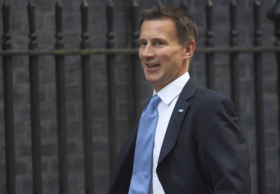 Britain's Secretary of State for Health Jeremy Hunt arrives at 10 Downing Street for a cabinet meeting, in London