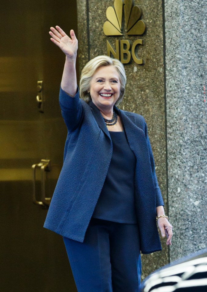 Hillary Clinton Waves to Fans While Exiting NBC Building in NY