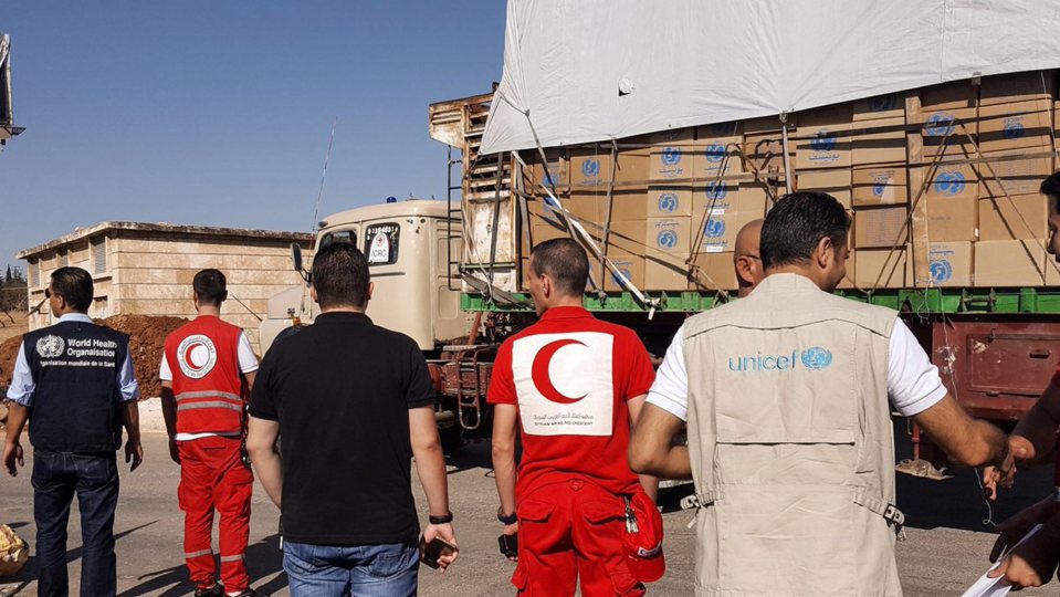UN authorities have called the attack that hit an aid truck an 'outrage'
