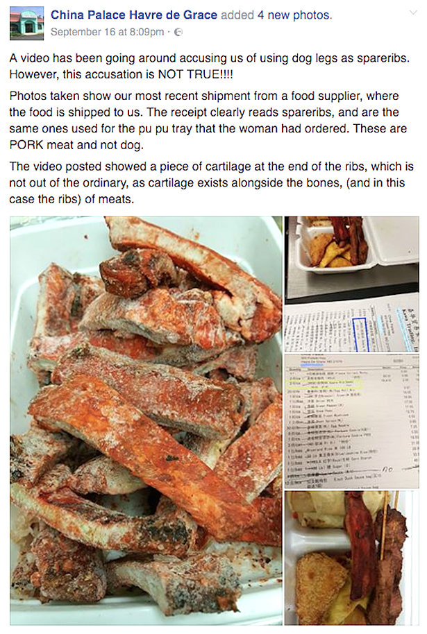 Dog-free ... Takeaway has been declared free dog meat