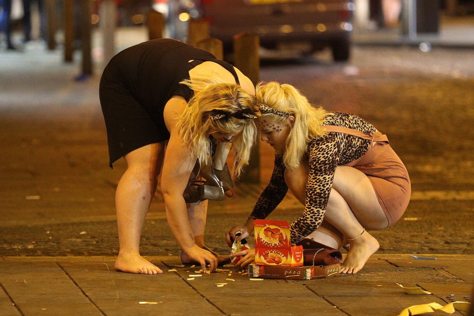 New students at Liverpool University have an accident with their chips after a night on the town
