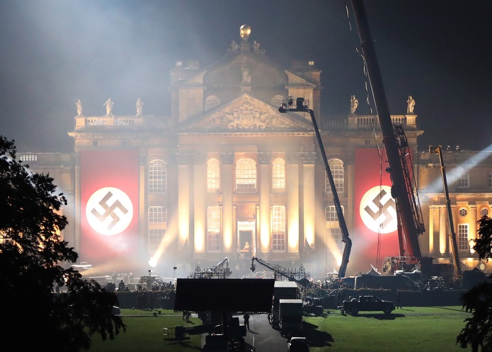Giant swastikas were draped over Sir Winston Churchill's birthplace at Blenheim Palace for the upcoming Transformers film