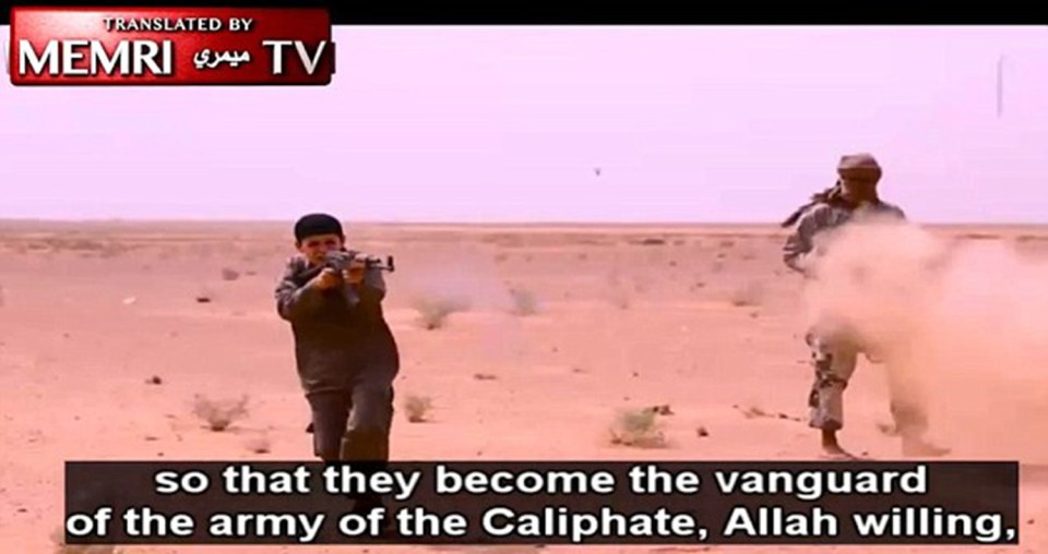 The children are seen training with guns
