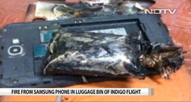 A Samsung Galaxy Note 2 phone emitted smoke on board a passenger jet