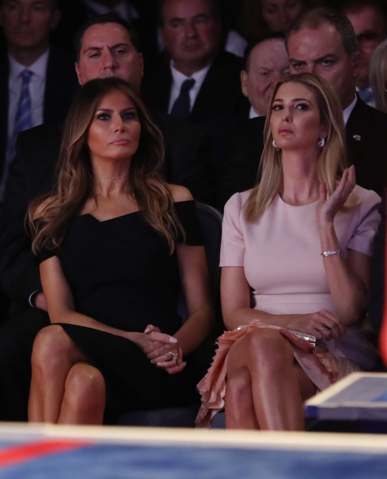 Melania Trump (left) and Ivanka Trump (right) watch as Republican Donald Trump debates Democrat Hillary Clinton during the first Presidential Debate 