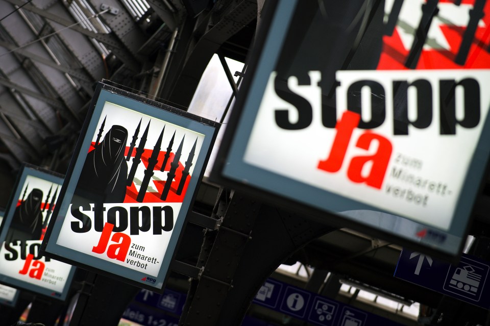Campaign posters of the far-right Swiss