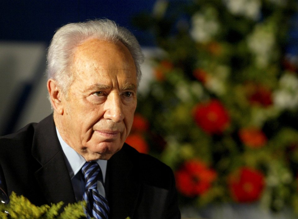 Labour Party leader Shimon Peres attending his party's conference in Tel Aviv.