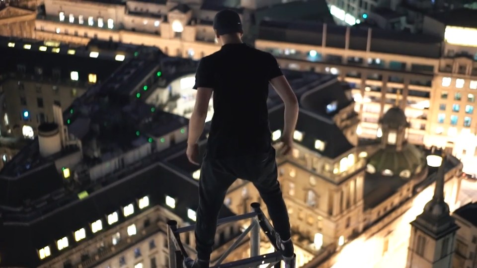 Freerunners film their exploits as they scale London landmarks at nigh