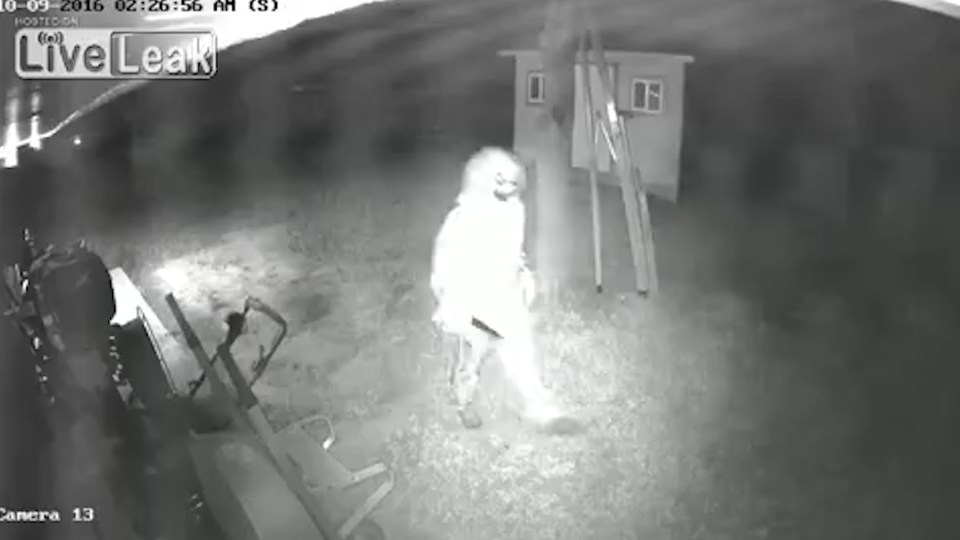 The individual dressed up as a clown appears to be calm as they stroll through the home