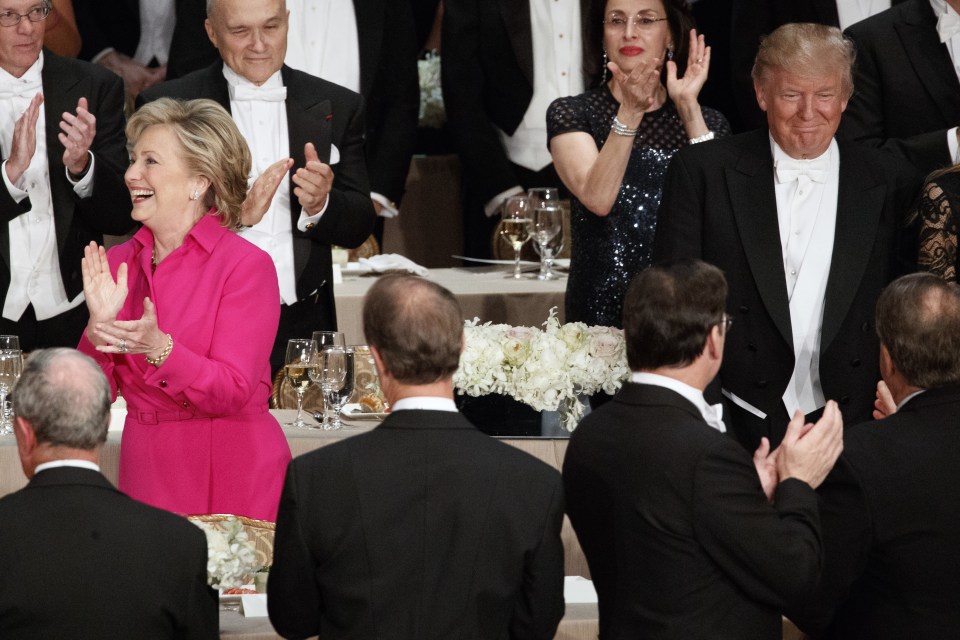 Republican presidential candidate Donald Trump, right, and Democratic presidential candidate Hillary Clinton arrive for the Alfred E. Smith Memorial Foundation dinner, Thursday, Oct. 20, 2016, in New York. (AP Photo/Evan Vucci)