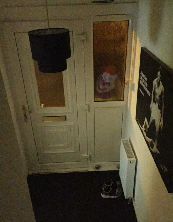Sarah Lammie, 31, saw a man in a clown mask peering into her home while her daughter was sleeping