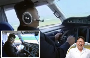 Chubby North Korean tyrant Kim Jong-un shown 'piloting' a plane and handling a gun in latest propaganda attempt
