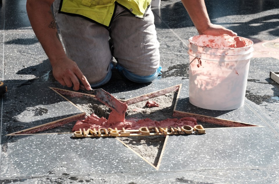 Picture Shows: GV, General View October 26, 2016 Workers reforge Donald Trump's star on the Hollywood Walk of Fame after being destroyed by vandals early this morning in Los Angeles, California. Non-Exclusive UK RIGHTS ONLY Pictures by : FameFlynet UK ¿ 2016 Tel : +44 (0)20 3551 5049 Email : info@fameflynet.uk.com