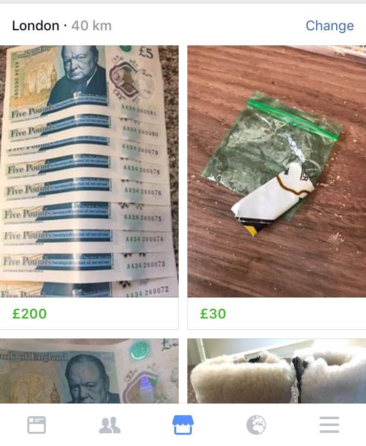 A bag of drugs was listed for sale in the Baron's Court area of London