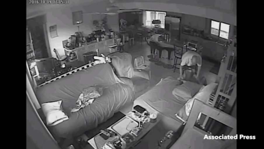 At the end of the footage Ms Decasa appears shocked and falls collapsing onto a bed before sliding onto the floor