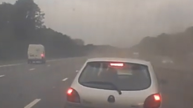 After bouncing off the barriers in the centre of the Porthcawl motorway the ca