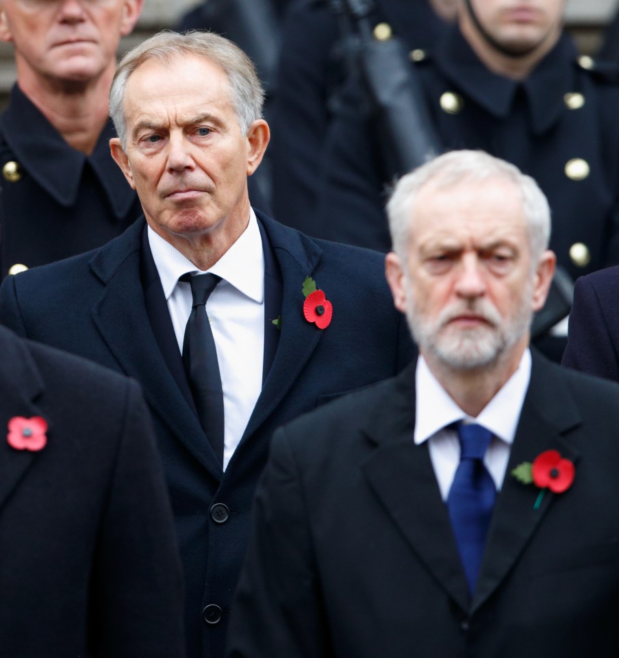 Tony Blair and Jeremy Corbyn at the Cenotaph
