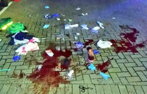 Pool of blood on pavement is gruesome aftermath of multiple stabbing in north London