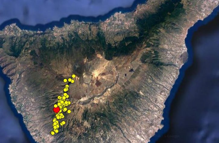 Quake shock ... Map shows location of dozens of earthquakes on Sunday afternoon