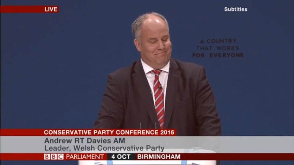 Davies made the gaffe on stage at the Tory conference in Birmingham today