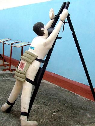 A figure made up to depict the practice of caning which is still imposed in Malaysia and Singapore