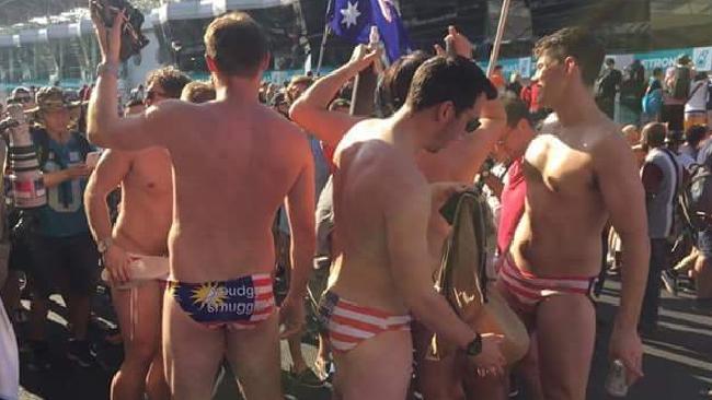 Nine Sydney university graduates and former private schoolboys are in a Malaysian police cell after stripping down to these budgie smugglers