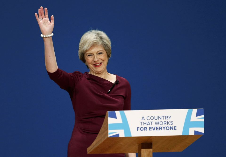 Britain's Prime Minister Theresa May gives her speech today