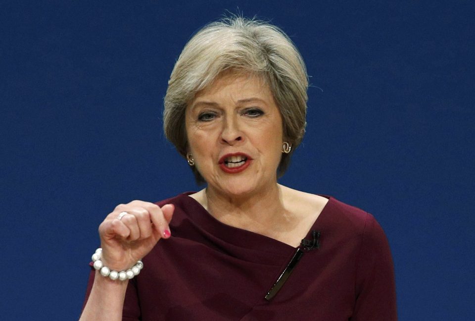 Britain's Prime Minister Theresa May gives her speech on the final day of the annual Conservative Party Conference in Birmingham
