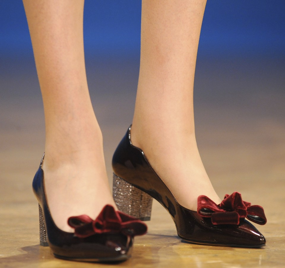 Theresa May worse a pair of £165 Russell & Bromley patent leather heels