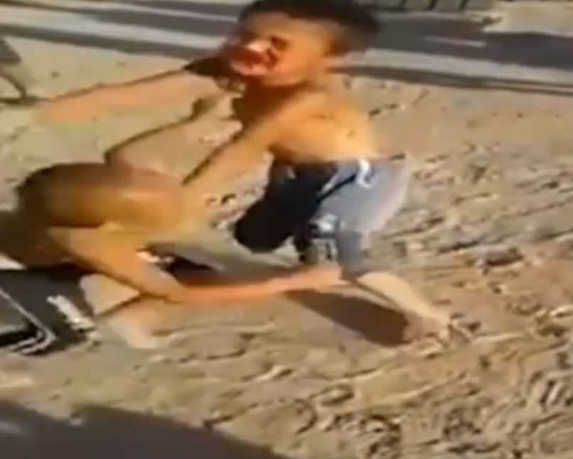 Crying kids are forced into brutal fight as one appears to suffer a broken nose