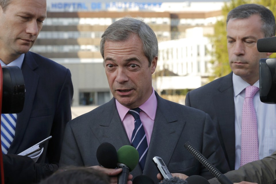 Mr Farage spoke outside the hospital where the 49-year-old was treated after suffering two epileptic-like sizures