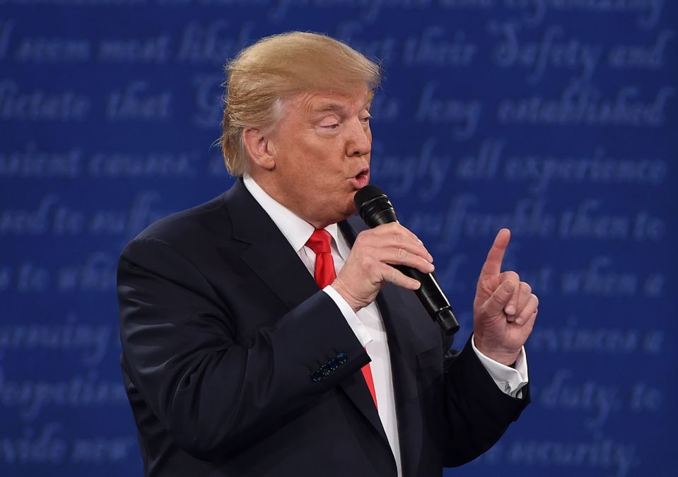 US Republican presidential candidate Donald Trump speaks during the second presidential debate 