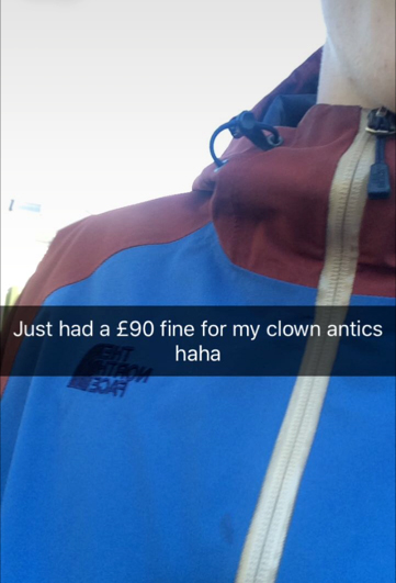 He joked about his arrest and fine for the offence where he scared children outside a school in Wales