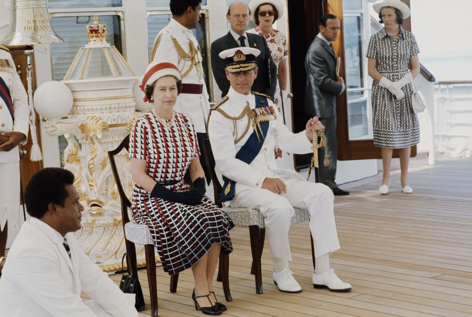 Queen on the Royal Yacht Britannia