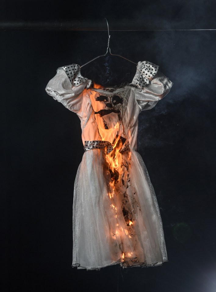 Hot, hot, hot . . . the whole costume was ablaze in one minute and 28 seconds