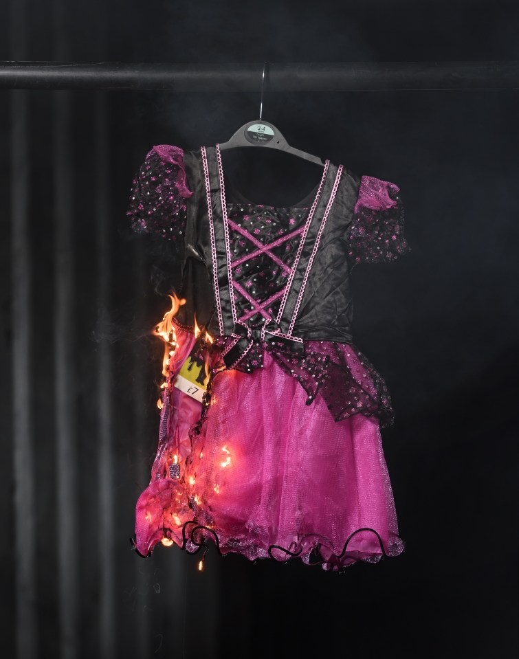 45 seconds . . . entire costume costs £7 and flames started spreading in less than a minute