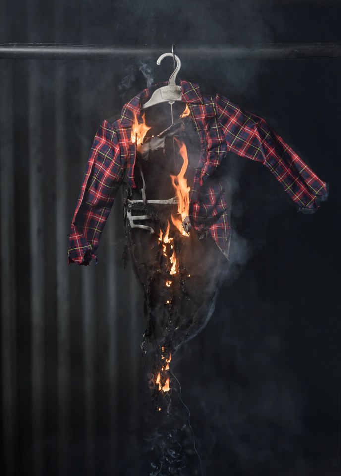 Ablaze . . . werewolf costume was on fire in less than minute and burned out in 2 minutes and 30 seconds