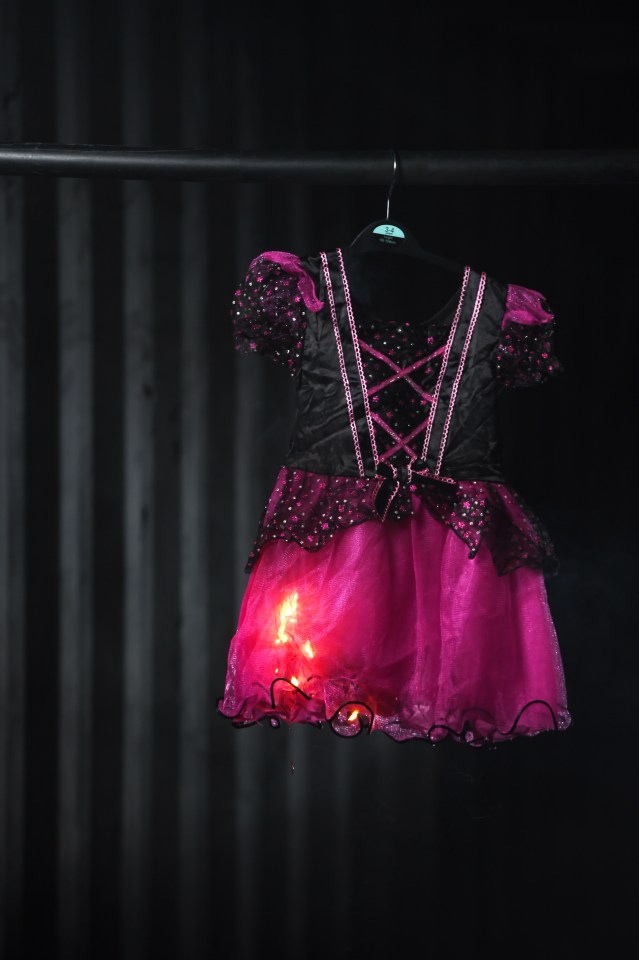 At 4 seconds . . . George Glitter Witch costume is 100 per cent polyester
