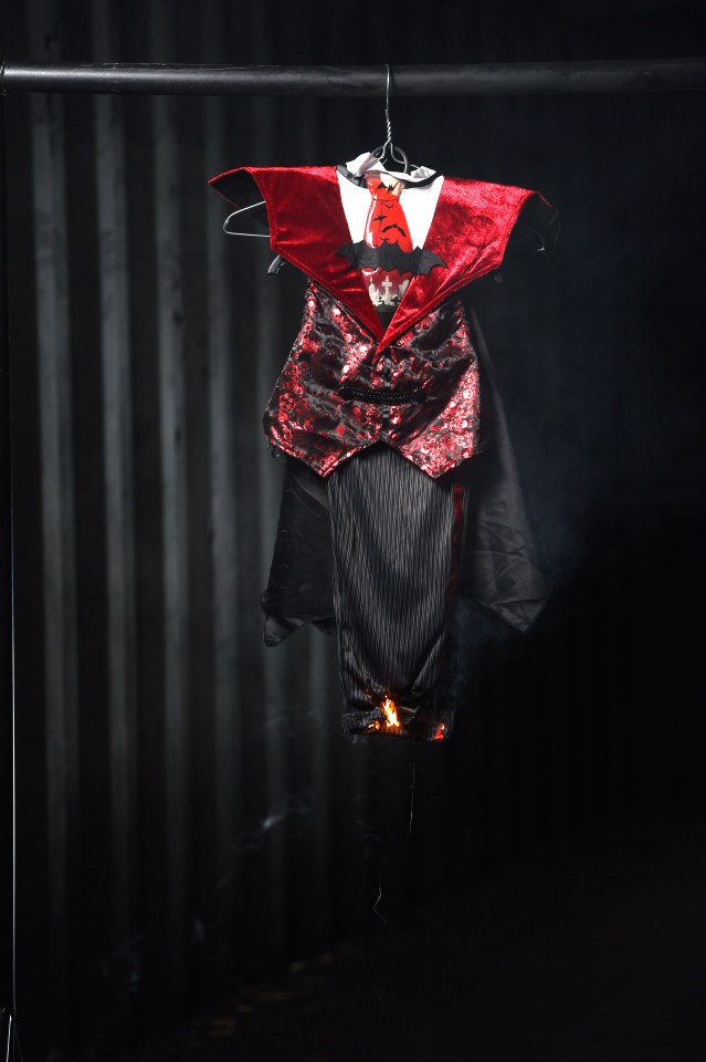 10 seconds . . . TU vampire costume caught light in ten seconds and is 100 per cent polyester