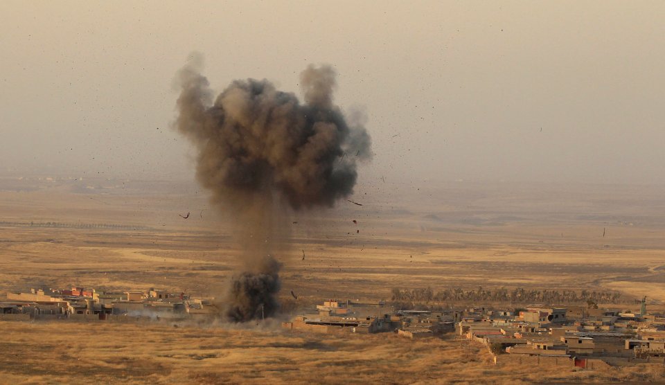 Smoke rises as liberating troops bombard ISIS positions