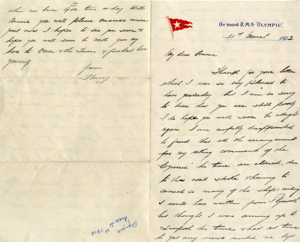 The letter from Wilde makes up a unique archive of his correspondence covering a twenty year period up until his Titanic posting in April 1912