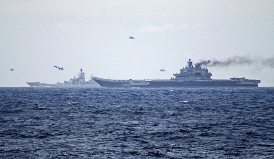 Several aircraft were pictured taking off from the flotilla during drills in the North Sea yesterday