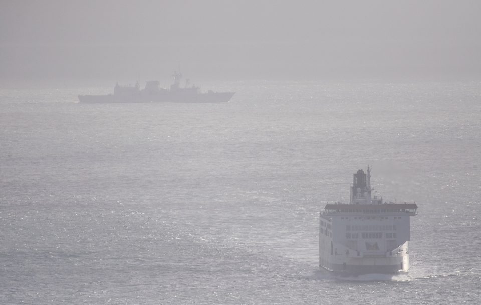 The naval vessels crossed the path of cross-Channel ferries