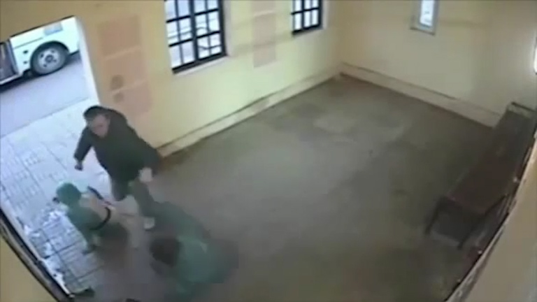 Wallop... The man is punched to the ground